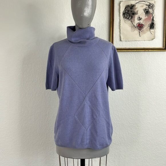 Escada Cashmere Argyle Turtleneck Short Sleeve Sweater - Picture 1 of 9